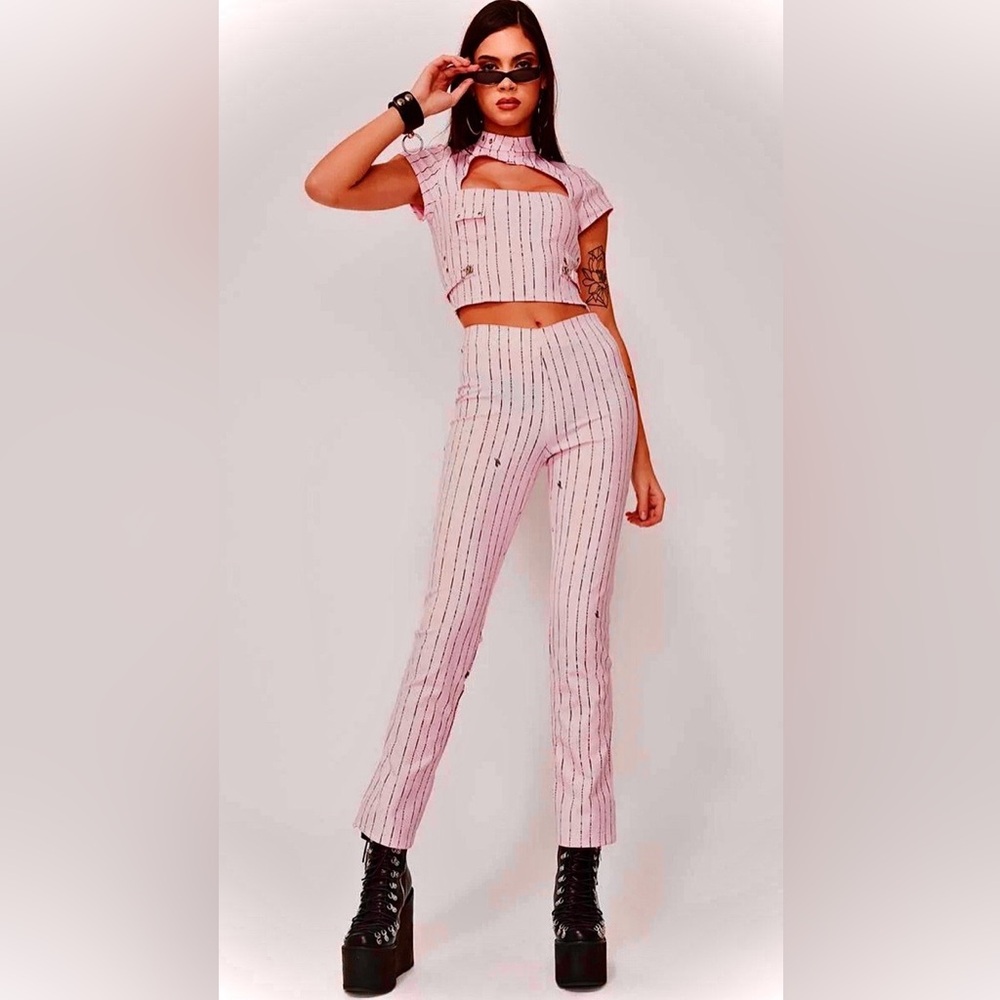 I.AM.GIA Dominique Pink Black Pinstripe Pants